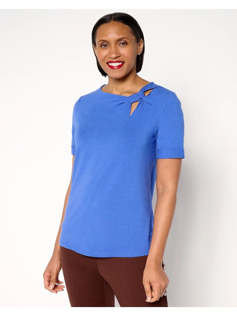 BEAUTIFUL by Lawrence Zarian Classic Knit Twist Detail Top, Blue Sz L a688568